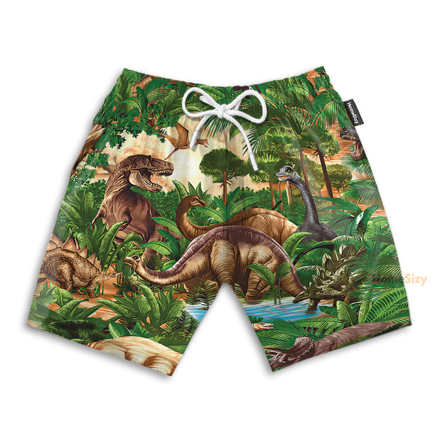 Dinosaurs In Jungle - Beach Shorts