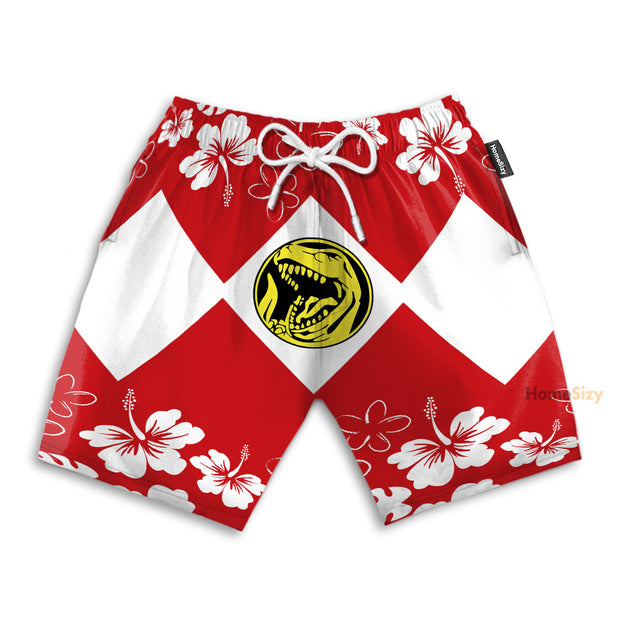 Mighty Morphin Power Ranger Red Funny Cosplay Costume - Beach Shorts