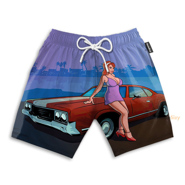 GTA Vice City Stories Red Car Funny Cosplay Costume - Beach Shorts