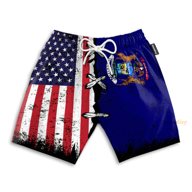 Michigan x American Flag Vintage Style - Beach Shorts