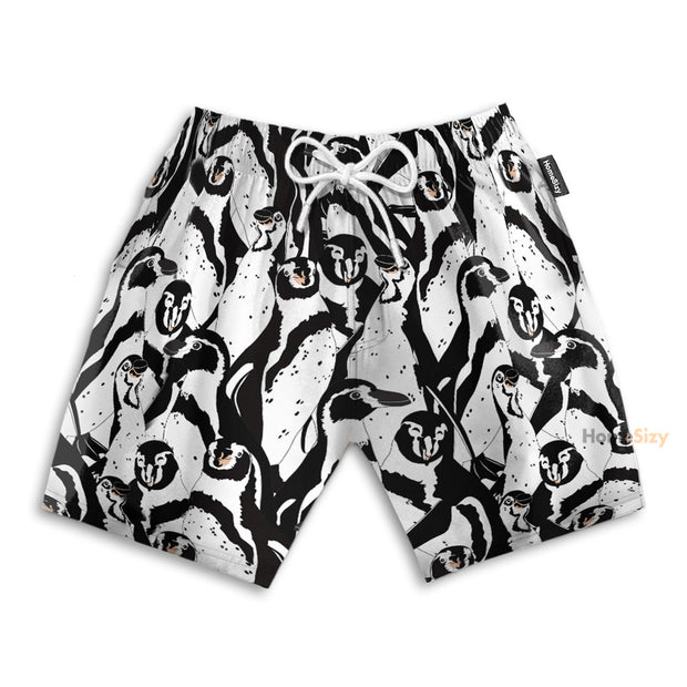 Black And White Penguin Funny Style - Beach Shorts