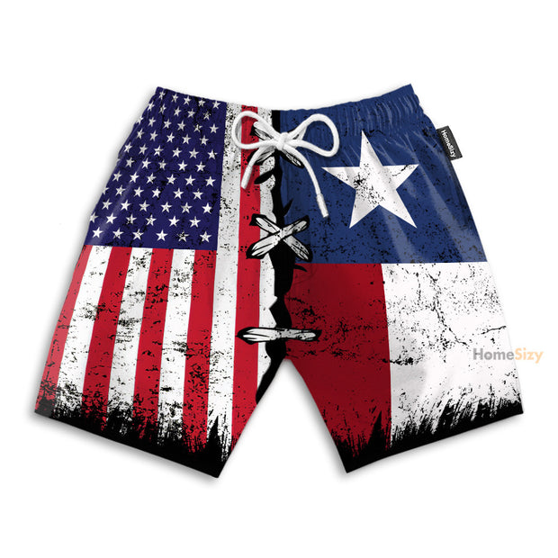 Texas x American Flag Vintage Style - Beach Shorts