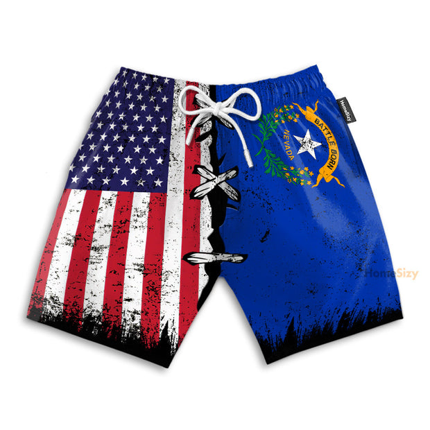 Nevada x American Flag Vintage Style - Beach Shorts