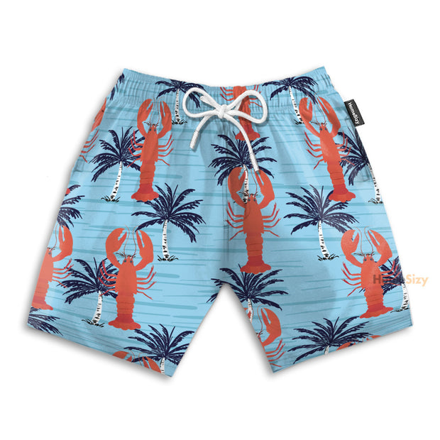 Lobster And Palm Tree Pattern Funny Style - Beach Shorts