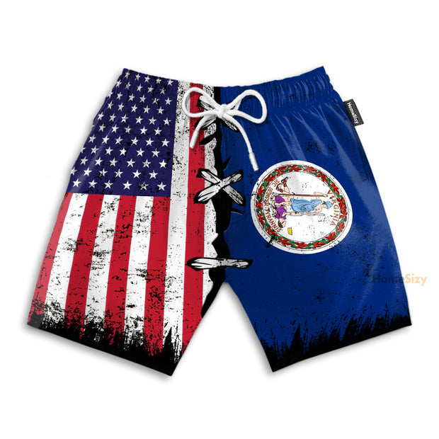 Virginia x American Flag Vintage Style - Beach Shorts