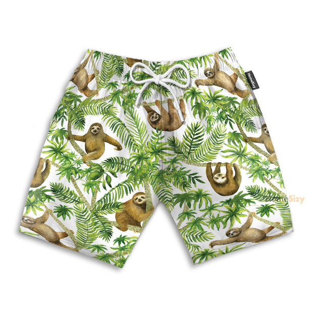 Sloth On Tropical Jungle Funny Style - Beach Shorts
