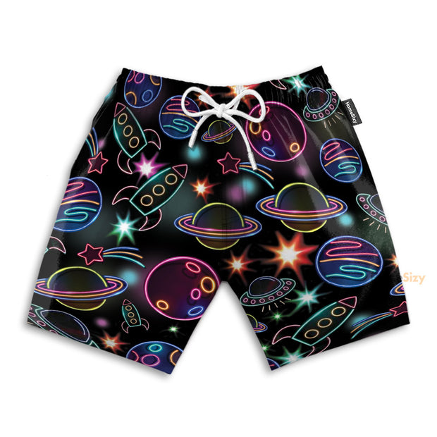 Glowing Space With Rainbow Star Neon Style - Beach Shorts