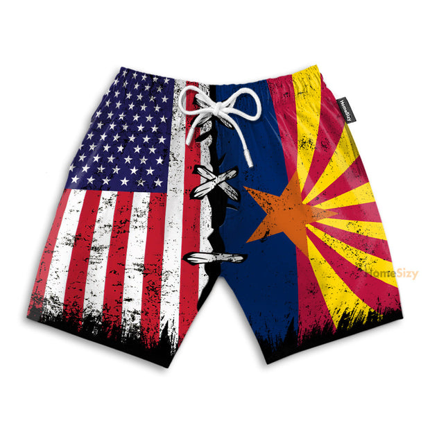 Arizona x American Flag Vintage Style - Beach Shorts