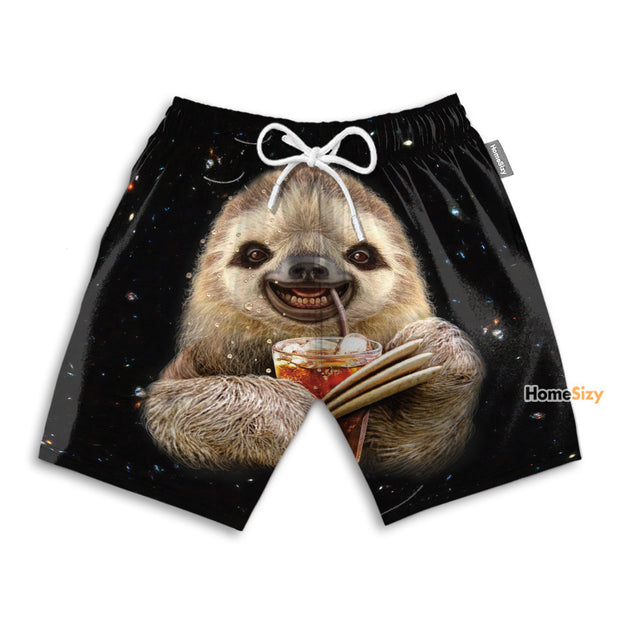 Cute Drinking Sloth Funny Style - Beach Shorts