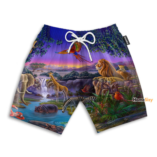 African Wildlife In Sunset - Beach Shorts