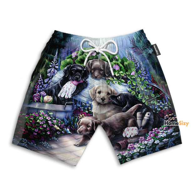 Puppys And Flowers - Beach Shorts