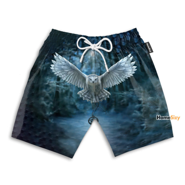 Snowy Owl In Night - Beach Shorts
