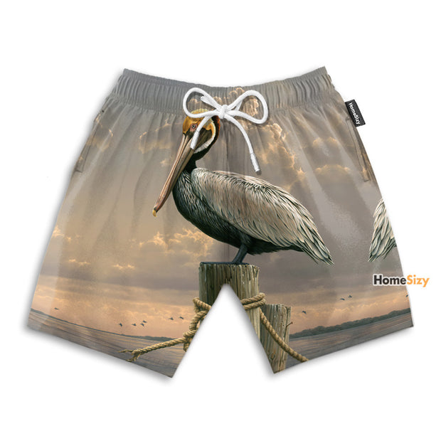 Pelican Painting Vintage Art - Beach Shorts