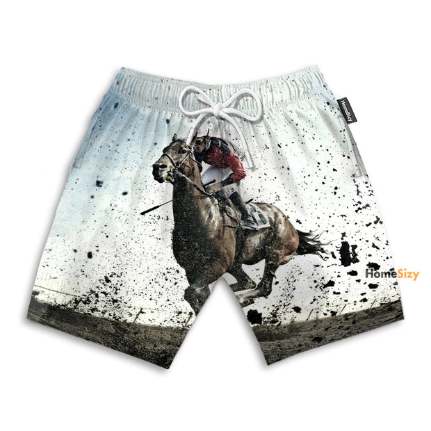Horse Racing On Muddy - Beach Shorts