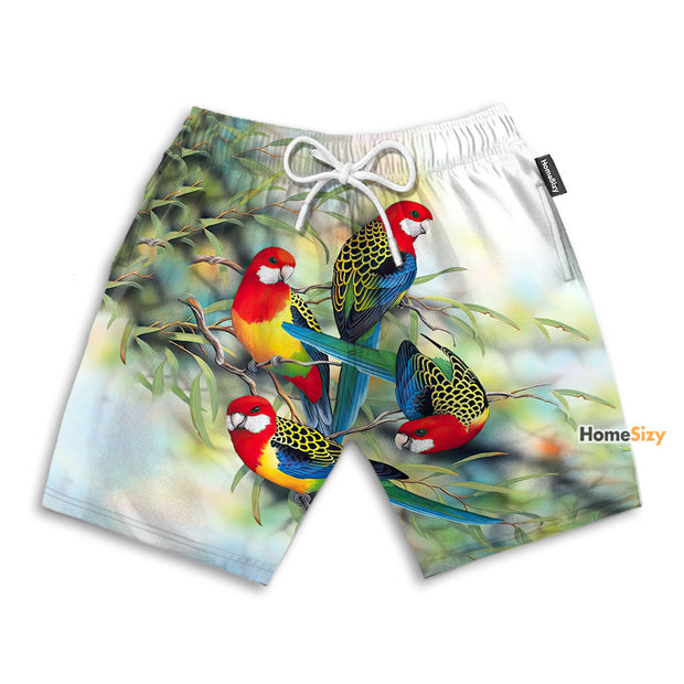 Parrots And Green Leaves - Beach Shorts