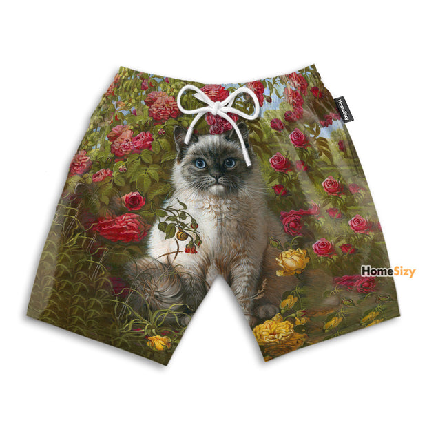 Cute Cats And Flowers Funny Style - Beach Shorts