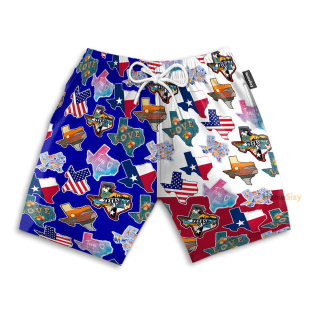Texas Flag Doodles Style Pattern - Beach Short