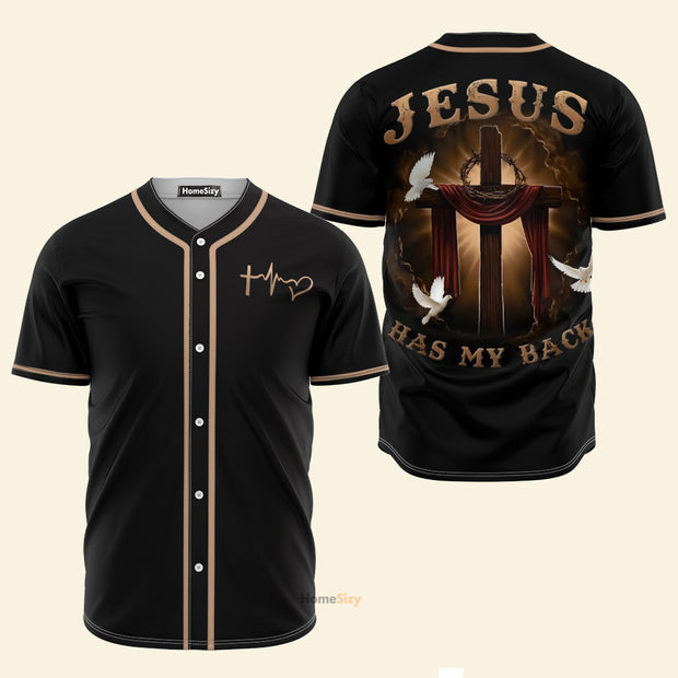 Jesus Has My Back Black And Golden - Baseball Jersey