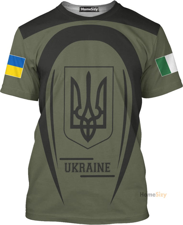 Custom Name Ireland Ukraine Flag Trident - Personalized 3D Tshirt