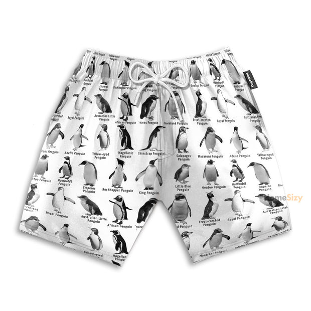 Funny Penguin World Black And White - Beach Shorts