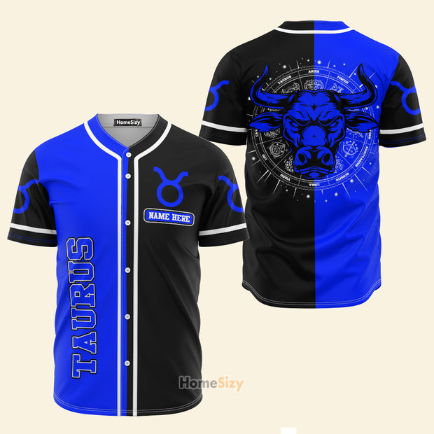 Custom Name Taurus Zodiac Black And Blue Z10 - Personalized Baseball Jersey