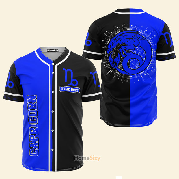 Custom Name Capricorn Zodiac Black And Blue Z10 - Personalized Baseball Jersey