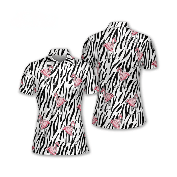 Seamless Flamingo Golf Zebra Background - Women Polo
