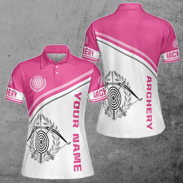Custom Name Pink White Archery - Personalized Women Polo