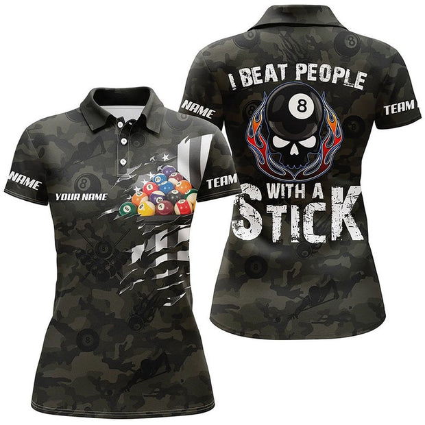 Custom Name I Beat People With A Stick Billiard - Personalized Women Polo