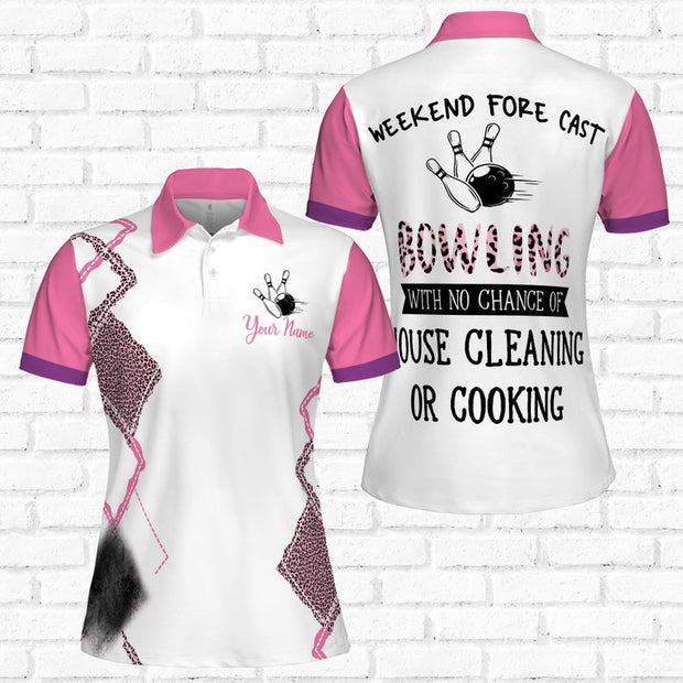 Custom Name Bowling With No Chance Of House Cleaning Or Cooking - Personalized Women Polo
