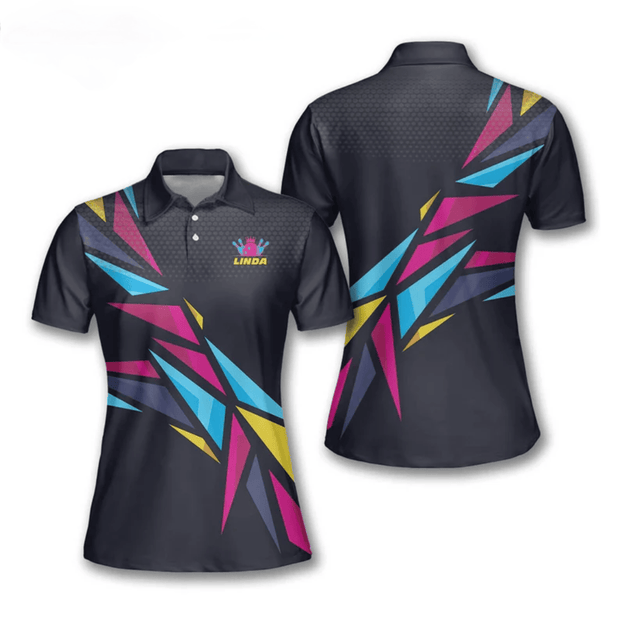 Custom Name Colorful Abstract Bowling - Personalized Women Polo