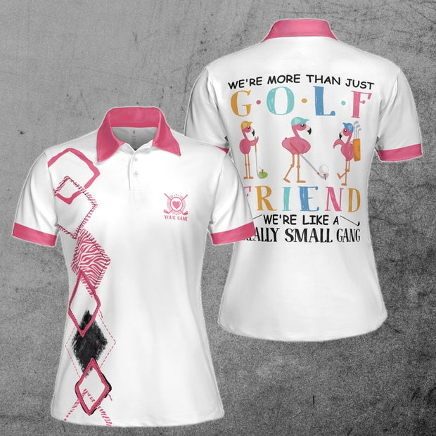 Custom Name More Than Golf Friends Small Gang Flamingo Golfing - Personalized Women Polo