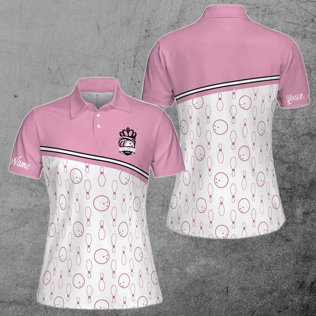 Custom Name Bowling Pins Pink - Personalized Women Polo