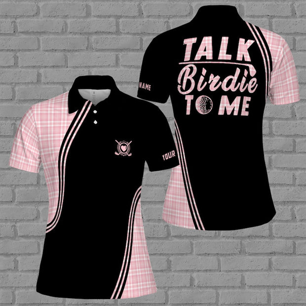 Custom Name Talk Birdie To Me Pink Plaid - Personalized Women Polo QT5101502