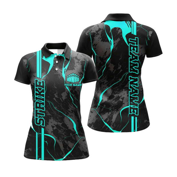 Custom Name And Team Multicolor Strike Camo Bowling - Personalized Women Polo