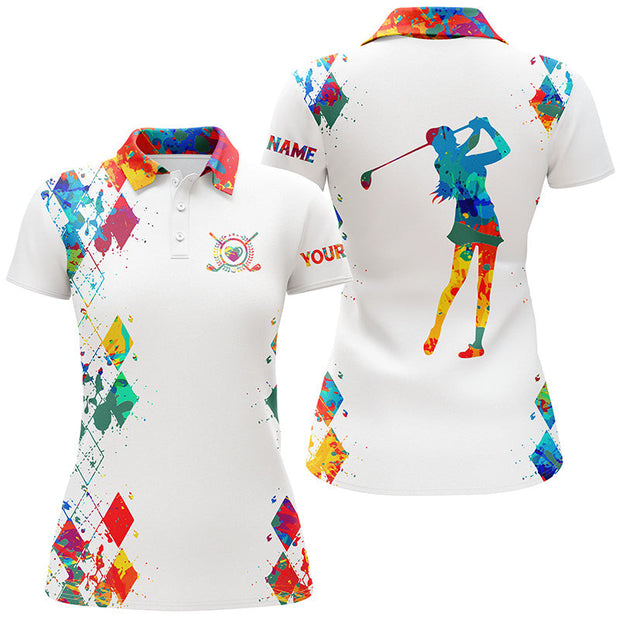 Custom Name Watercolor Golf Heart - Personalized Women Polo