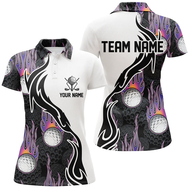 Custom Name And Team Fire Golf Ball Flames - Personalized Women Polo