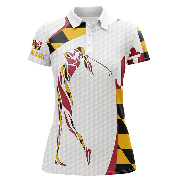 Custom Name Maryland Flag Patriot Golf White - Personalized Women Polo