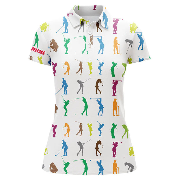 Custom Name Colorful Golfers - Personalized Women Polo