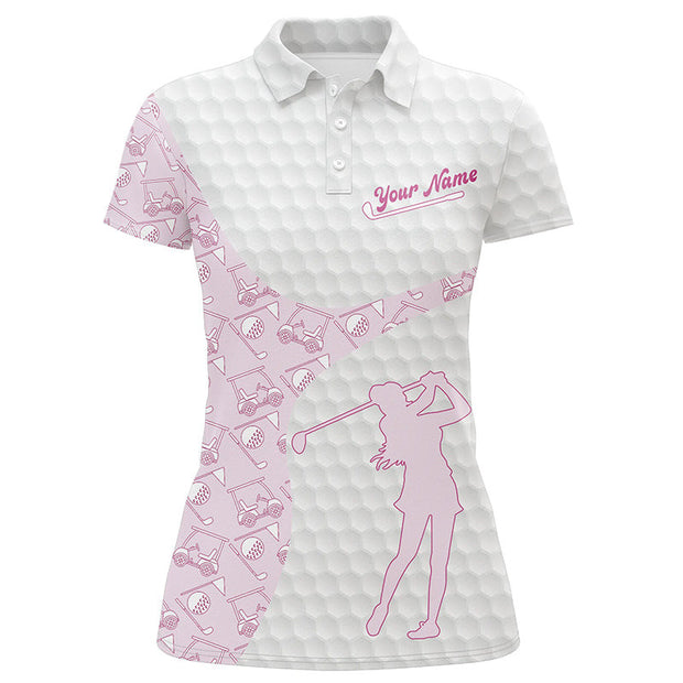 Custom Name Pink White Golf Seamless Pattern - Personalized Women Polo