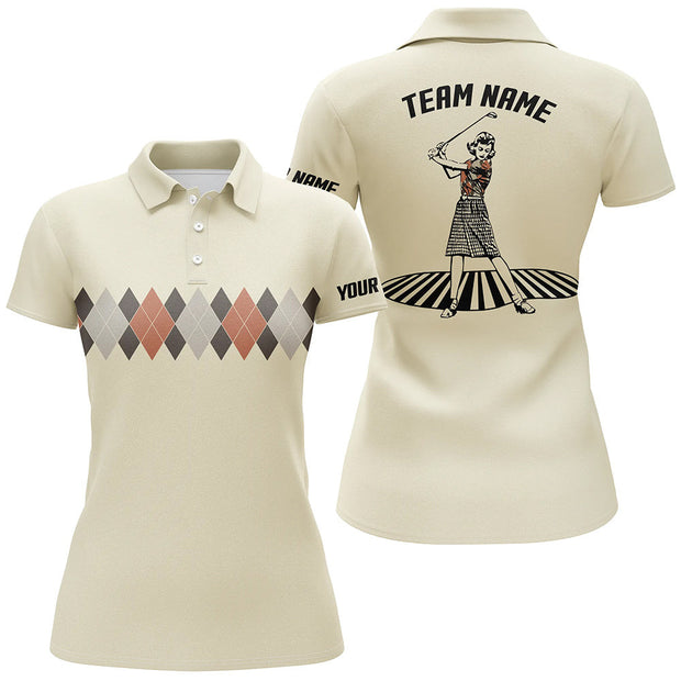 Custom Name And Team Vintage Argyle Pattern Golf - Personalized Women Polo