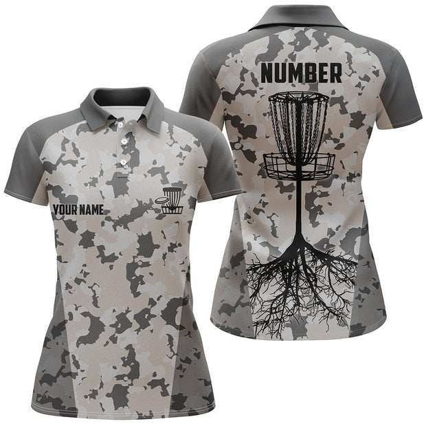 Custom Name Disc Golfing Grey Camo - Personalized Women Polo