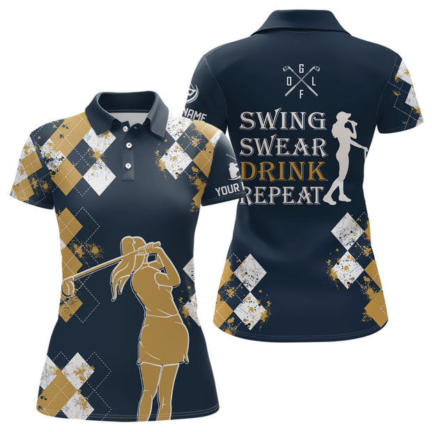 Custom Name Yellow Agryle Pattern Golf - Personalized Women Polo