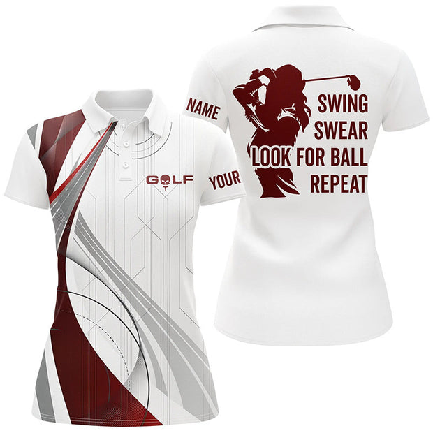 Custom Name Swing Swear Look For Ball Repeat White Golf - Personalized Women Polo