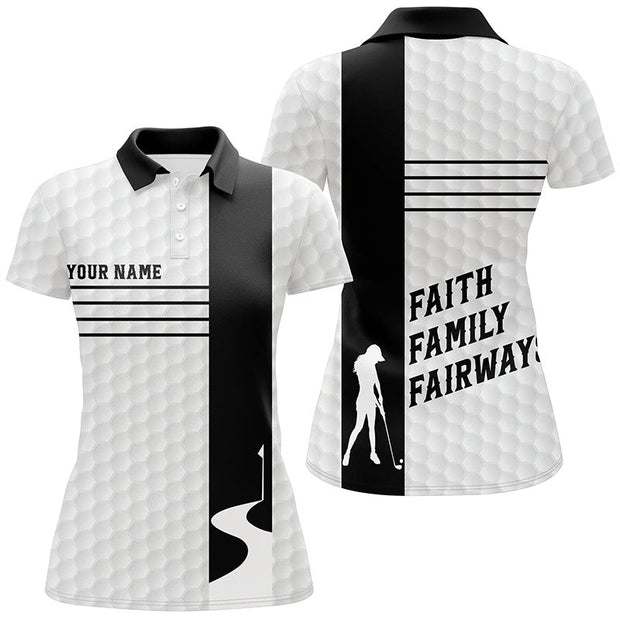 Custom Name Faith Family Fairways Black White - Personalized Women Polo