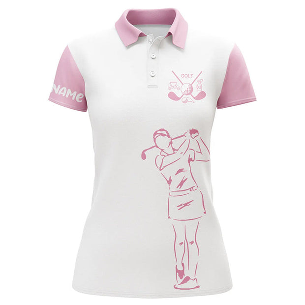Custom Name Ladies Golf Clubs White And Pink - Personalized Women Polo