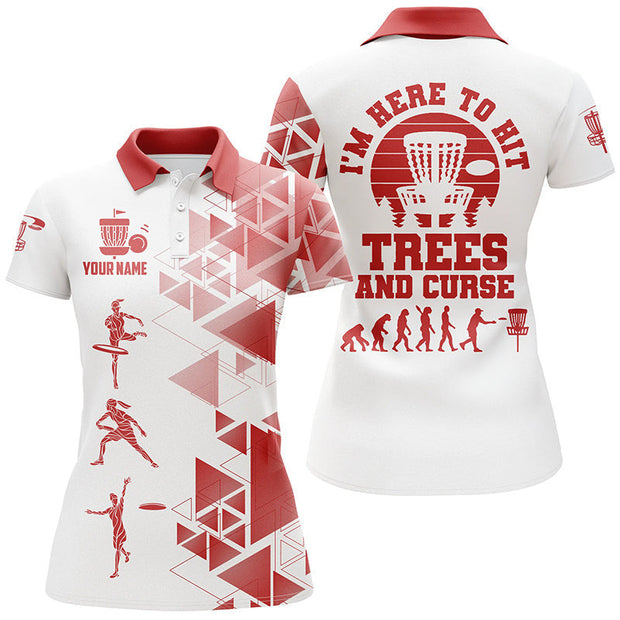 Custom Name I'M Here To Hit Thees And Curse Red & White Disc Golf - Personalized Women Polo