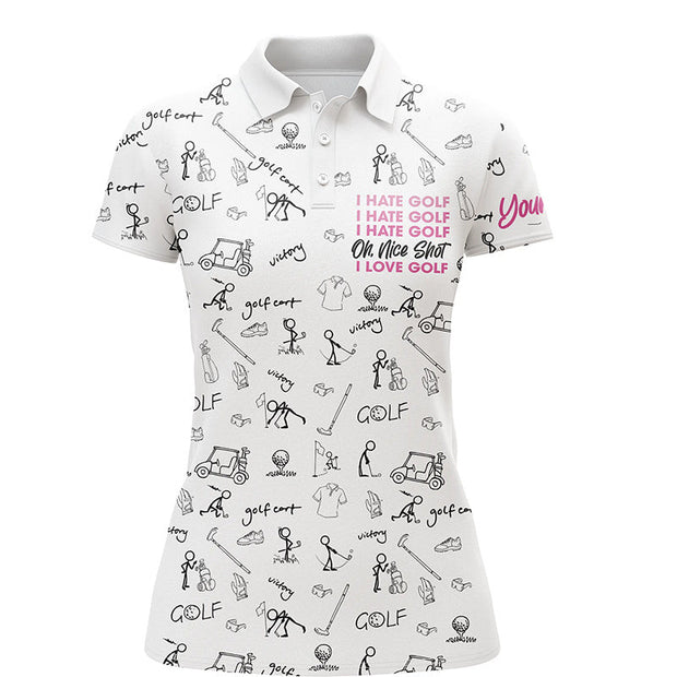 Custom Name I Hate Golf Nice Shot I Love Golf Icons Pattern - Personalized Women Polo
