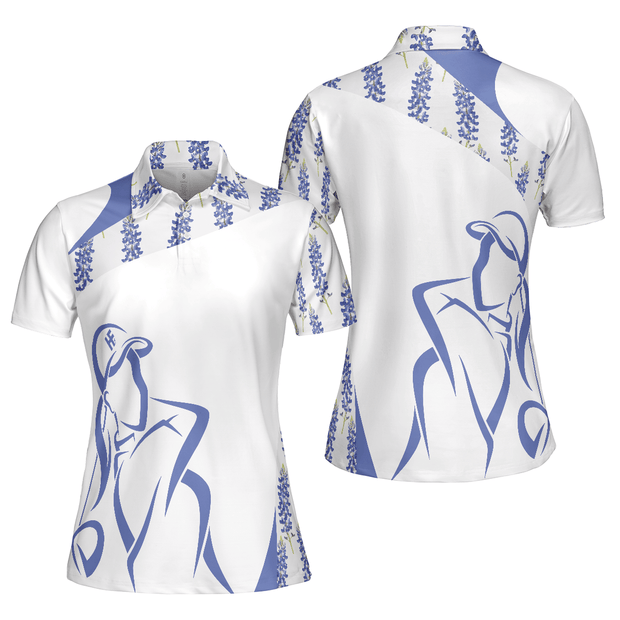 Bluebonnet Golfer White And Blue - Women Polo