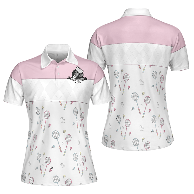 White And Pink Badminton - Women Polo